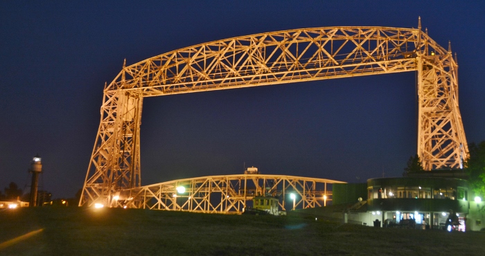 The Aerial Lift Bridge by night